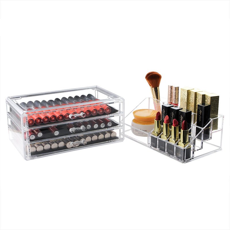 Transparent Acrylic 3-Layer Makeup Storage Box with Desktop Display for Top Makeup Skin Care Cosmetics and Magnetic Card Use