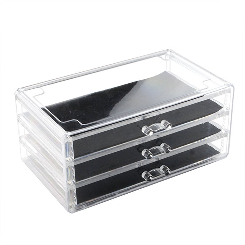 Transparent Acrylic 3-Layer Makeup Storage Box with Desktop Display for Top Makeup Skin Care Cosmetics and Magnetic Card Use