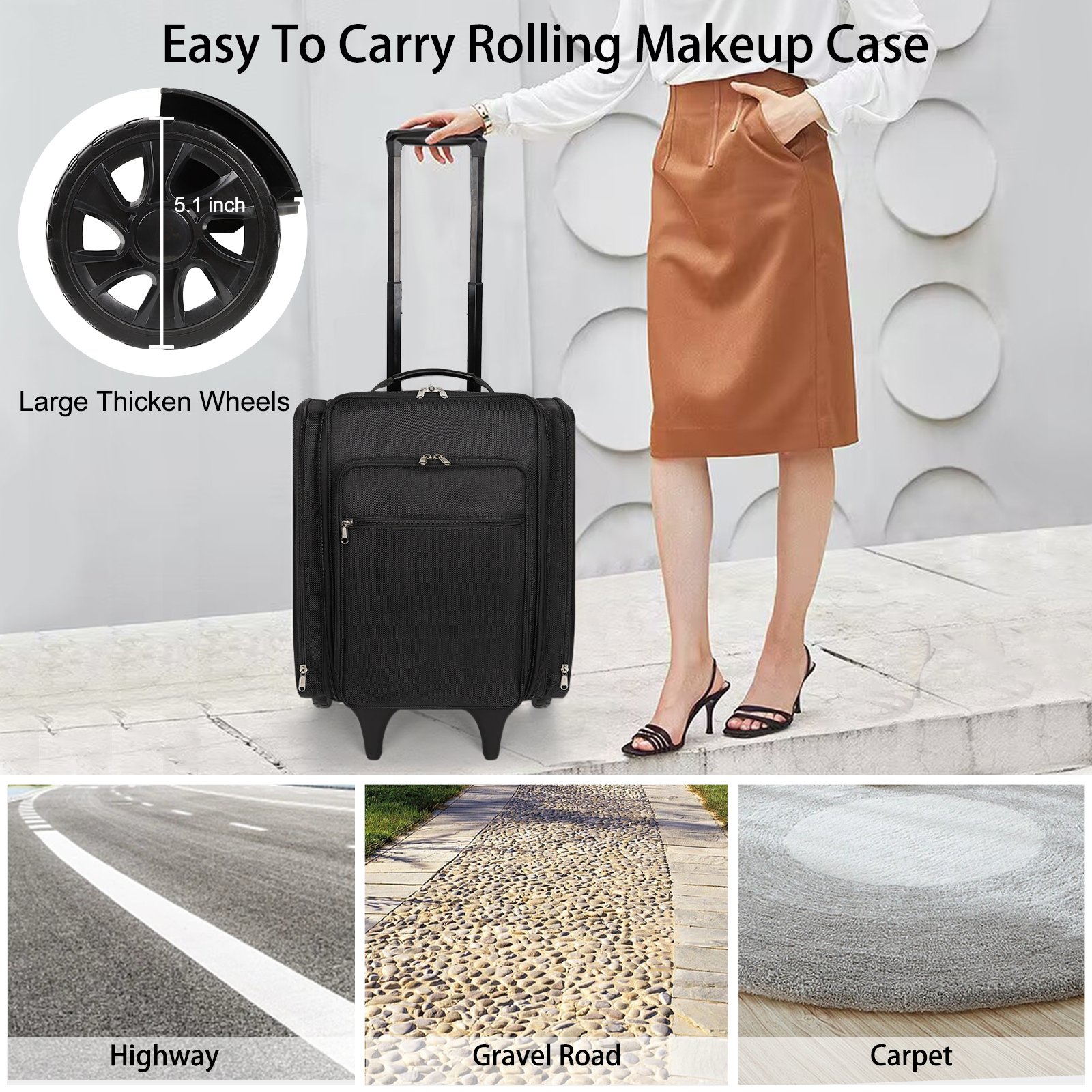 Relavel Makeup Organizer Box with Four Bag Travel Rolling Makeup Storage Case Backpack Makeup Artist Bags Professional