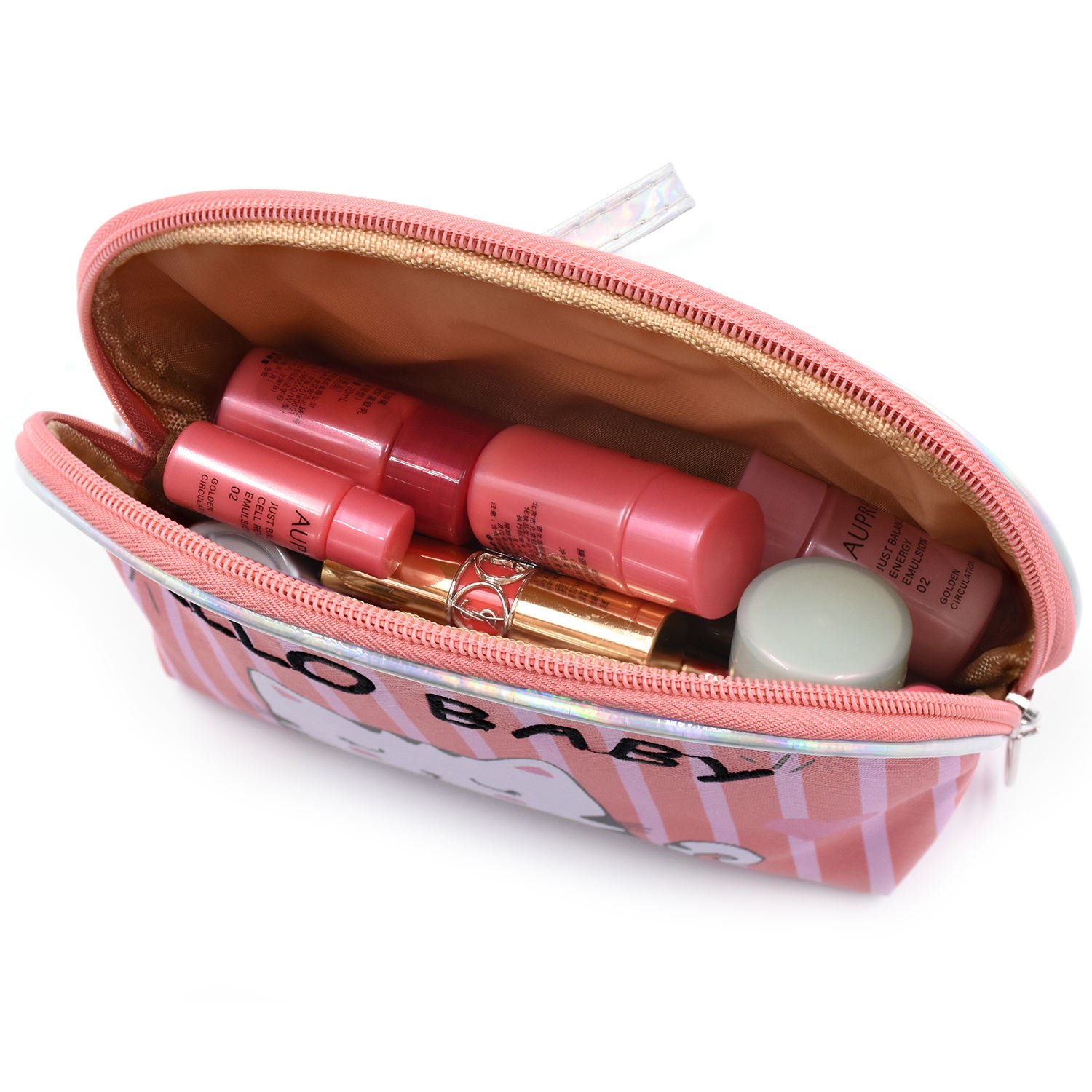 Promotional Fashion Korea Style Women Portable Full Printing Stripped Color Cosmetic Bag Travel Kit with Zipper