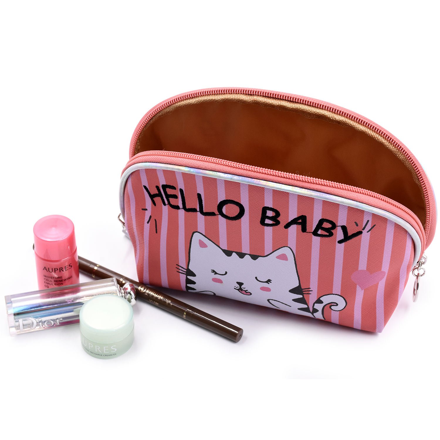 Promotional Fashion Korea Style Women Portable Full Printing Stripped Color Cosmetic Bag Travel Kit with Zipper