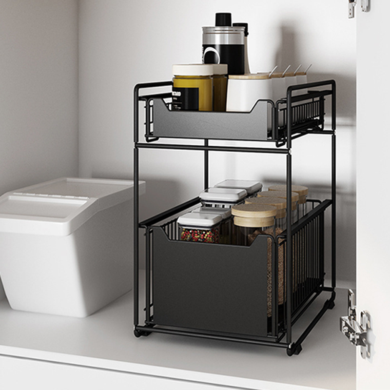 2 Tier Metal Under Sink Wire Pull Out Kitchen Cabinet Organizer Under Kitchen Sink Organizers And Storage