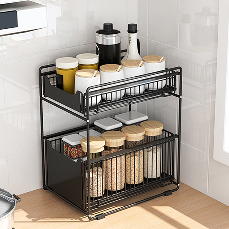 2 Tier Metal Under Sink Wire Pull Out Kitchen Cabinet Organizer Under Kitchen Sink Organizers And Storage