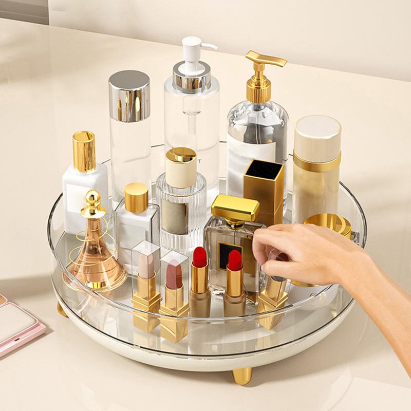 Large Desktop 360 Degree Rotating Acrylic Storage Tray Plastic Food Storage Holder Skincare Organizer Makeup Storage Box