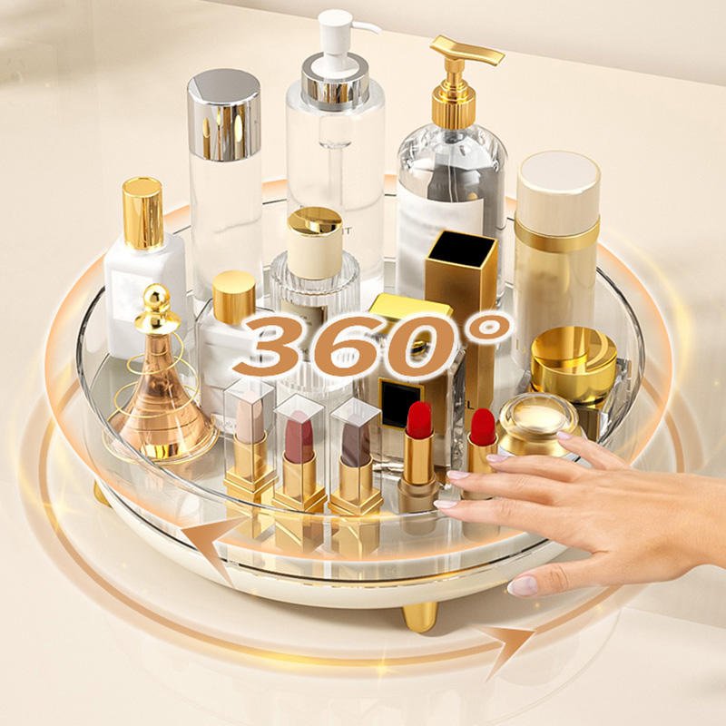 Large Desktop 360 Degree Rotating Acrylic Storage Tray Plastic Food Storage Holder Skincare Organizer Makeup Storage Box