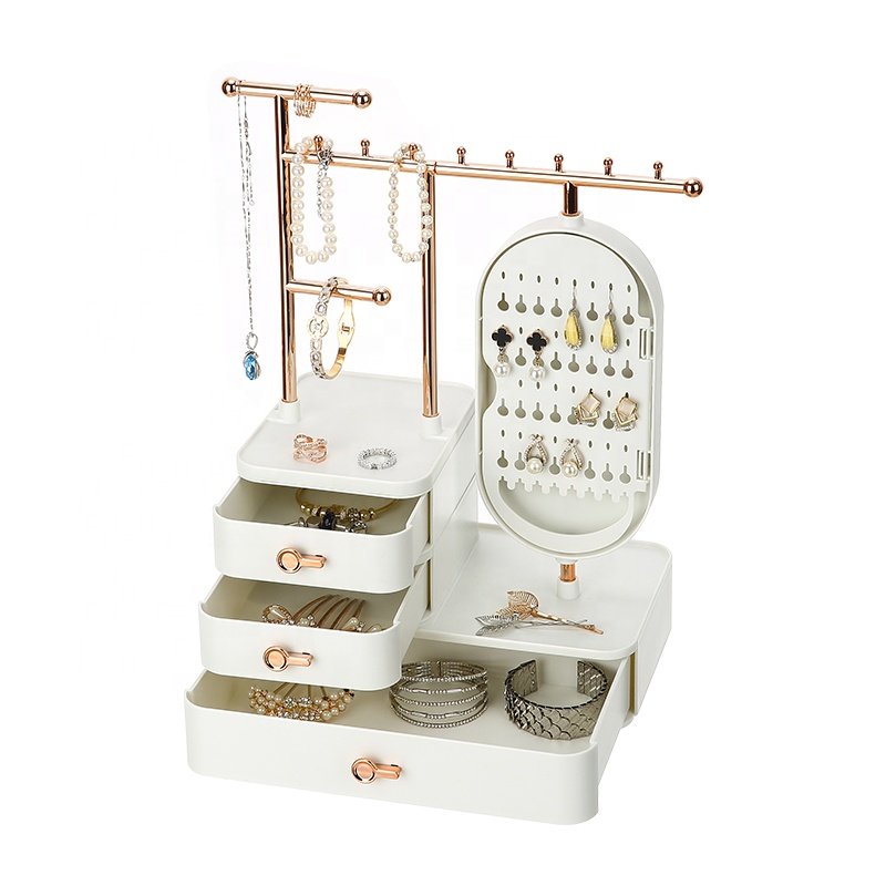 Dresser plastic jewelry display storage box cosmetic case storage holder multidrawers makeup jewelry organizer with mirror