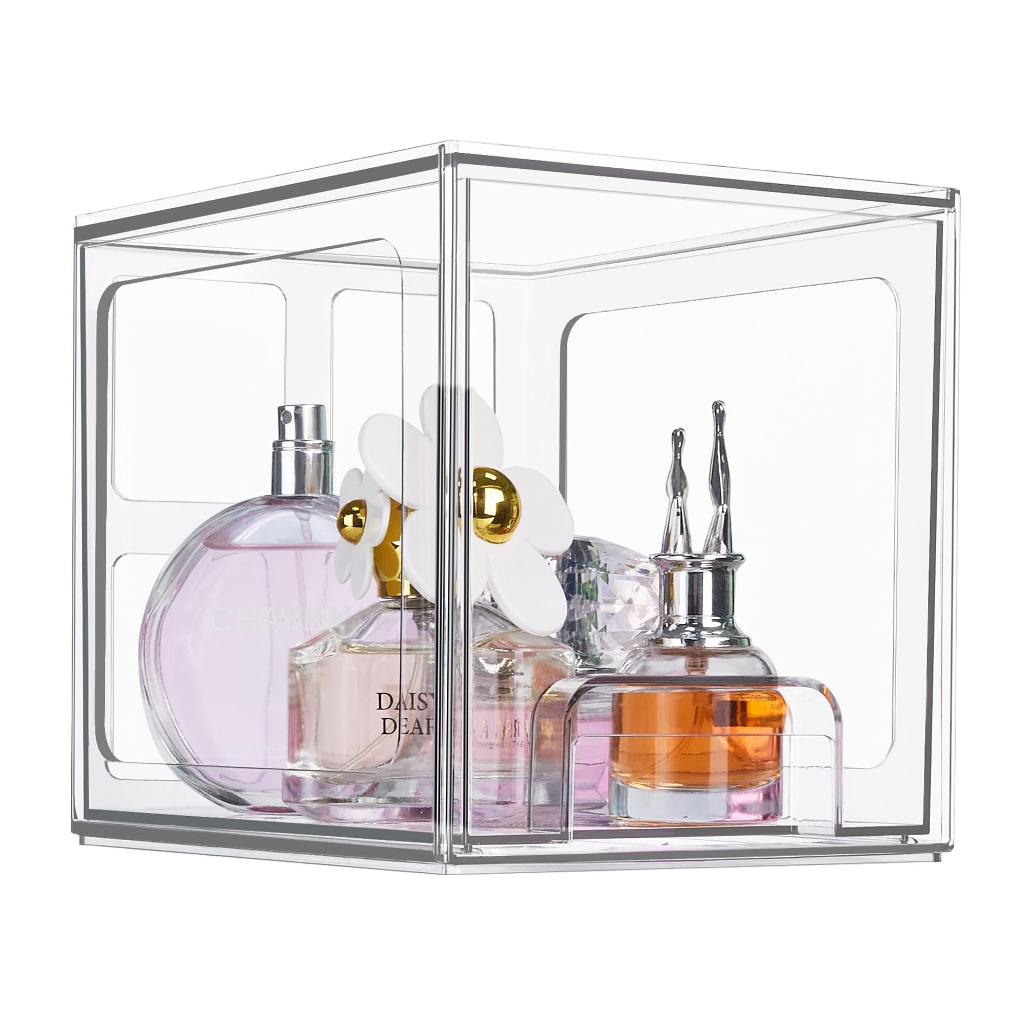 Stackable Cosmetic Display Case Bathroom Under Cabinet Organizers Acrylic 2-Pack Clear Makeup Drawer Organizer for Vanity