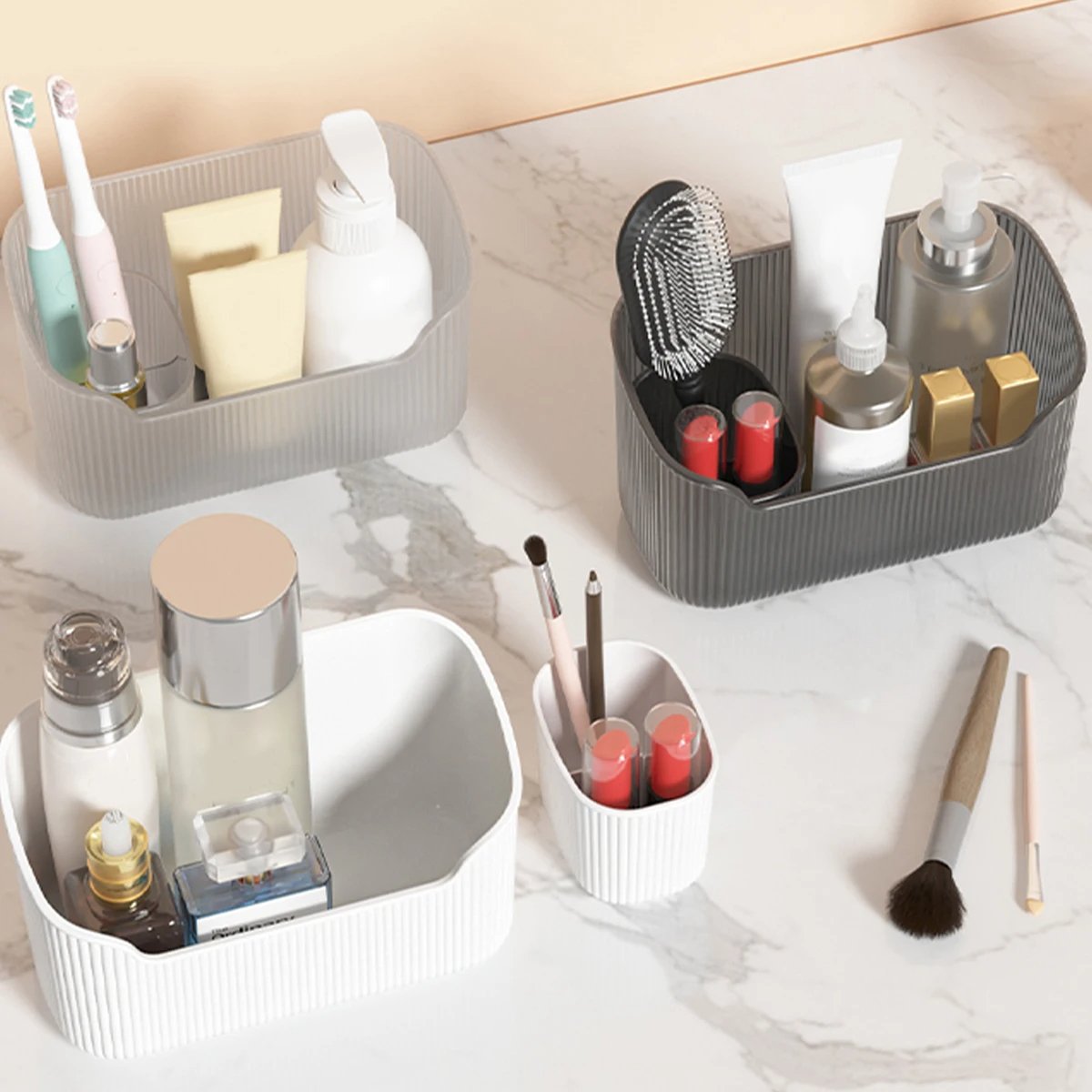 Bathroom Mirror Cabinet Storage Box Makeup Lipstick Cosmetic Skincare Basket Plastic Dressing Table Organizer