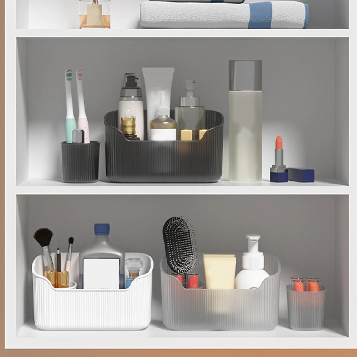 Bathroom Mirror Cabinet Storage Box Makeup Lipstick Cosmetic Skincare Basket Plastic Dressing Table Organizer