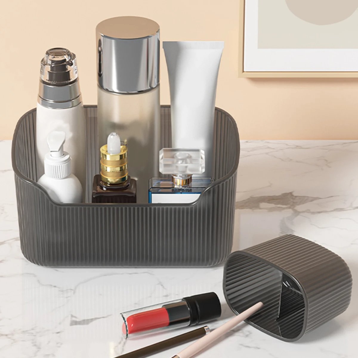 Bathroom Mirror Cabinet Storage Box Makeup Lipstick Cosmetic Skincare Basket Plastic Dressing Table Organizer