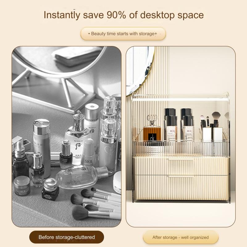 High Transparency Dustproof largeCosmetics Storage Case Makeup Storage Box Desk Organizers with Drawers