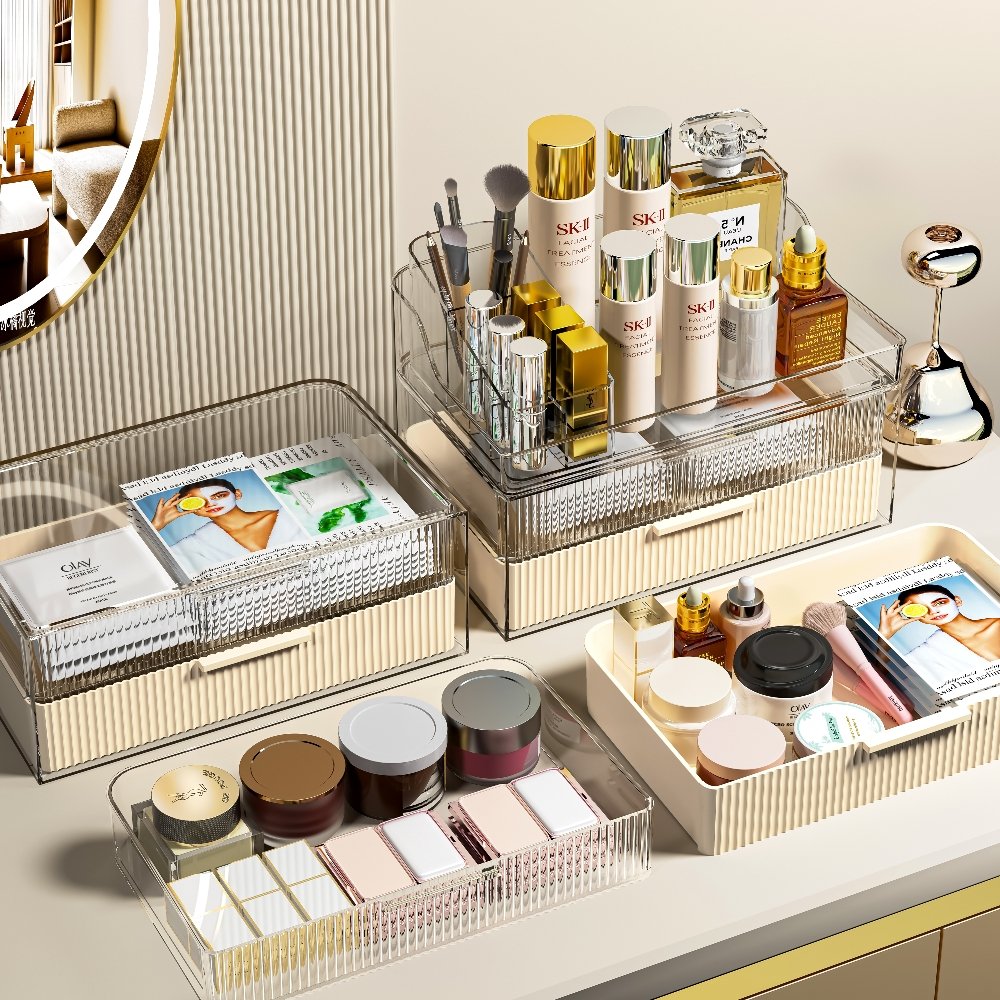 High Transparency Dustproof largeCosmetics Storage Case Makeup Storage Box Desk Organizers with Drawers