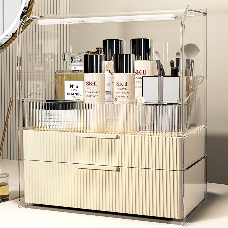 High Transparency Dustproof largeCosmetics Storage Case Makeup Storage Box Desk Organizers with Drawers