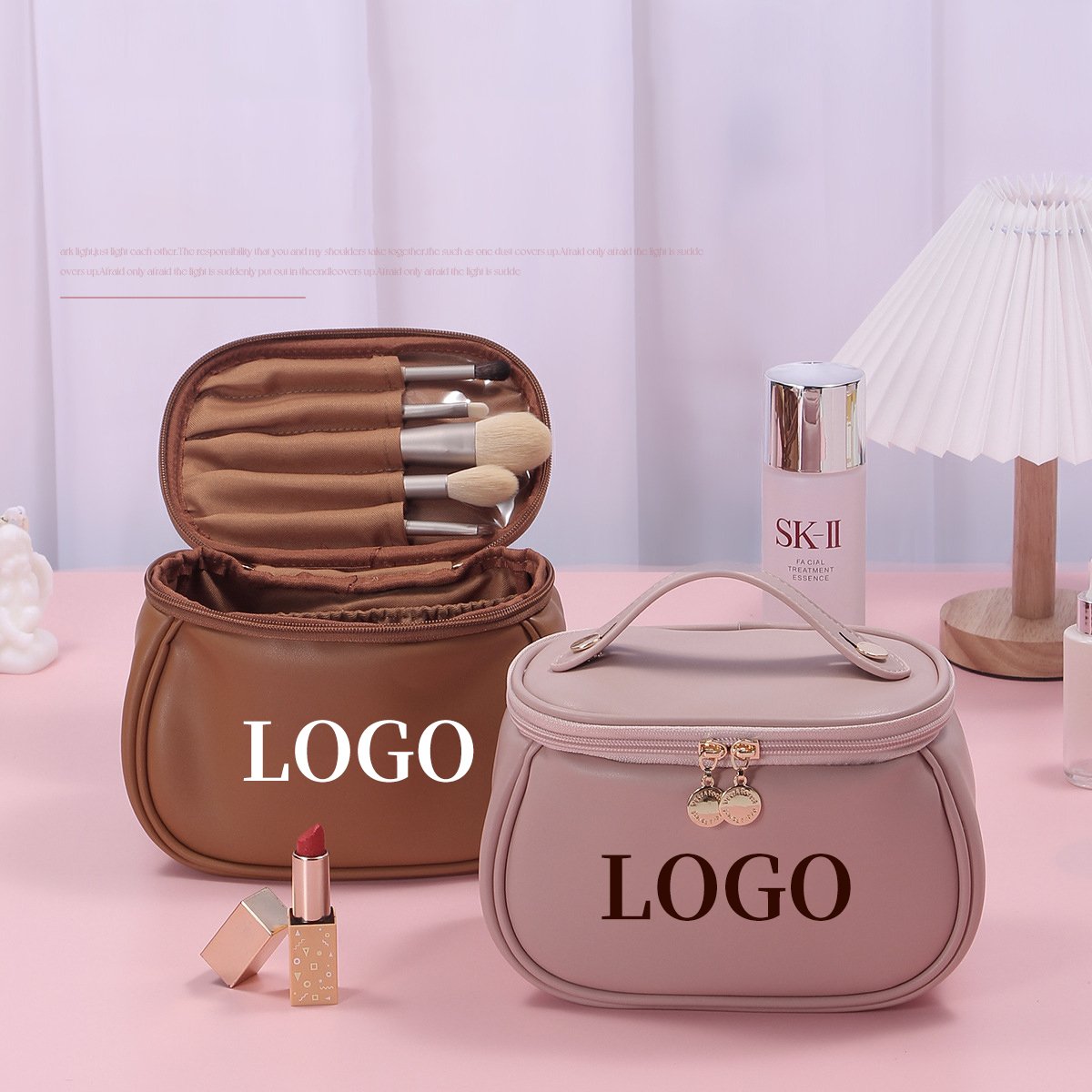 Custom Makeup Brush Bag Waterproof Pu Leather Toiletry Bag Women Travel Beauty Tool Storage Bag Organizer Makeup Pouch