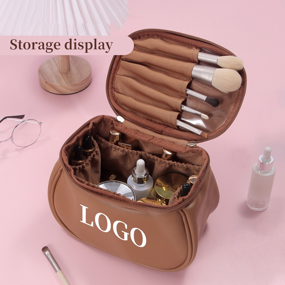 Custom Makeup Brush Bag Waterproof Pu Leather Toiletry Bag Women Travel Beauty Tool Storage Bag Organizer Makeup Pouch