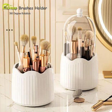360 Degree Rotating Multi-Functional Makeup Brush Pen Holder Vanity Cosmetics Organizer Lipstick Storage Box Durable Plastic