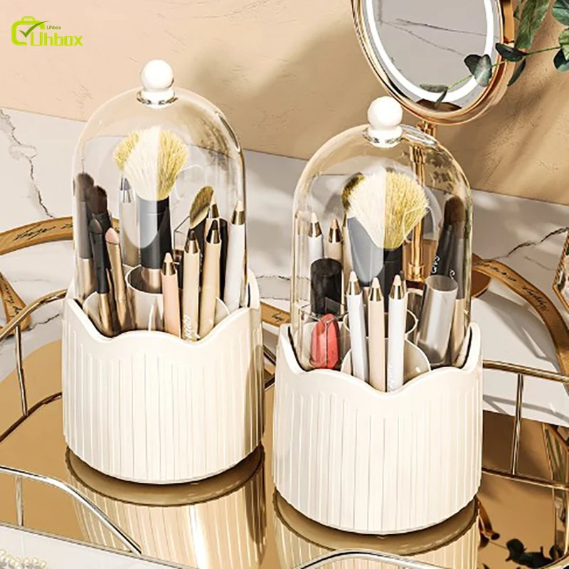 360 Degree Rotating Multi-Functional Makeup Brush Pen Holder Vanity Cosmetics Organizer Lipstick Storage Box Durable Plastic