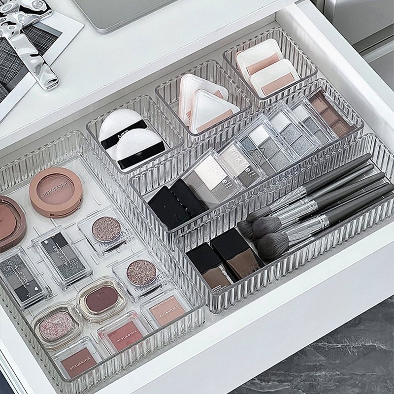 OWNSWING Clear Drawer Organizers Bins 4 Size Stackable Makeup And Vanity Organizer Acrylic Storage Containers For Cosmetic