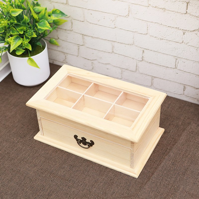 Wooden clamshell cosmetic storage box Double-layer multi-cell bracelet ring storage box Transparent glass cover empty wooden box