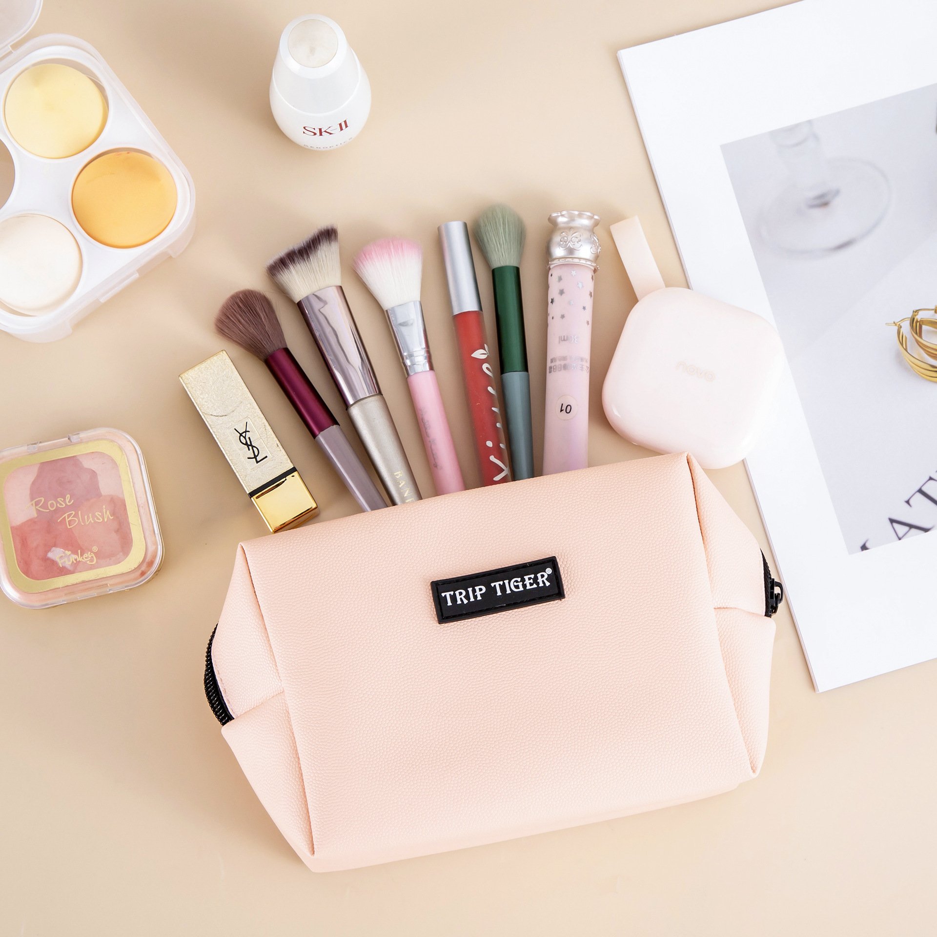 Fashion Candy Color Travel Portable Bag Sundries Organize PU Leather Makeup Storage With Zipper Cosmetic Bags