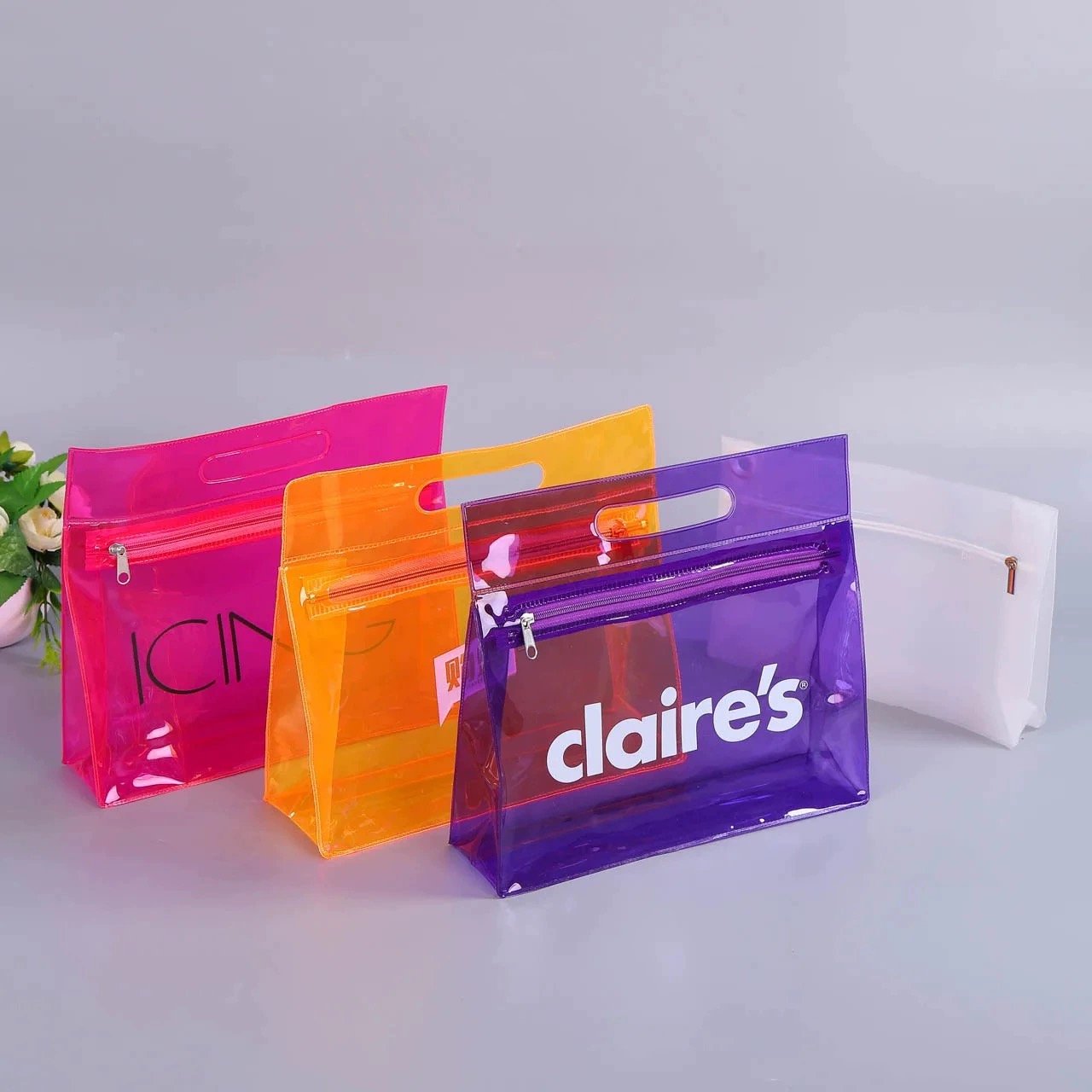 Waterproof Cosmetic Bag PVC Clear Makeup Organizing Bags Transparent With Handle Custom Logo