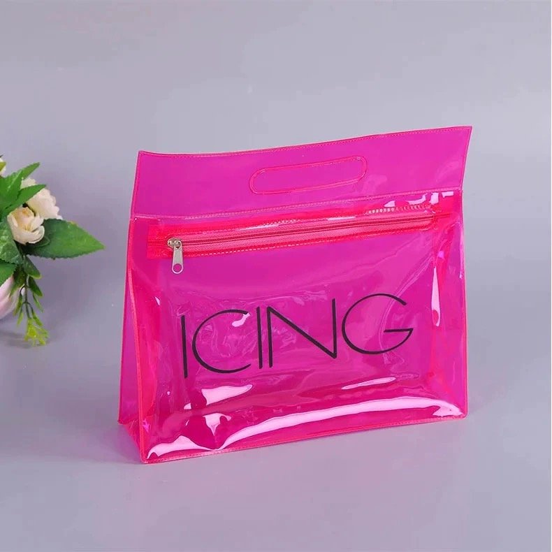 Waterproof Cosmetic Bag PVC Clear Makeup Organizing Bags Transparent With Handle Custom Logo