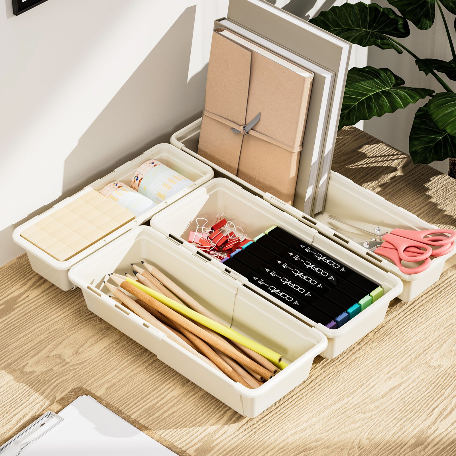 Desk Drawer Organizer Trays Scalable Large Capacity Plastic Bins Kitchen Drawer Organizers