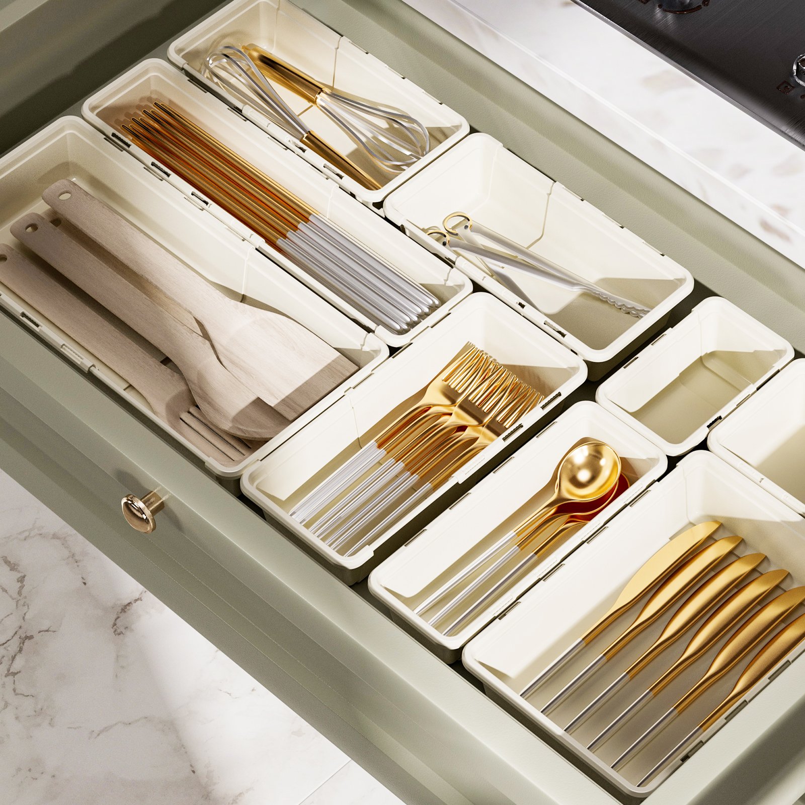 Desk Drawer Organizer Trays Scalable Large Capacity Plastic Bins Kitchen Drawer Organizers