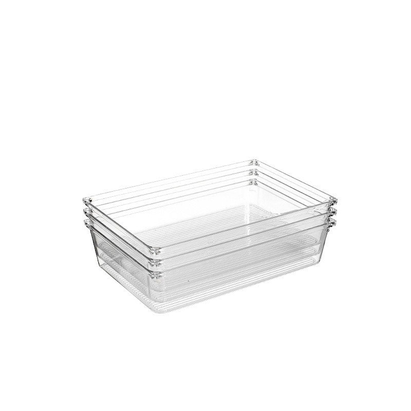 Kitchen Makeup Office Desk Stackable Drawer Dividers PET Clear Organizer Box Food Container Plastic Storage Tray