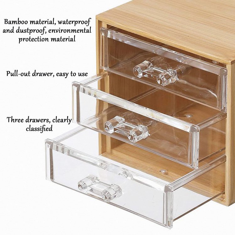 Hot-selling Bamboo Makeup Organizer pretty Storage Boxes For Girls cosmetics Storage Box Drawer