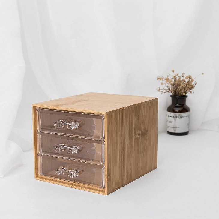 Hot-selling Bamboo Makeup Organizer pretty Storage Boxes For Girls cosmetics Storage Box Drawer