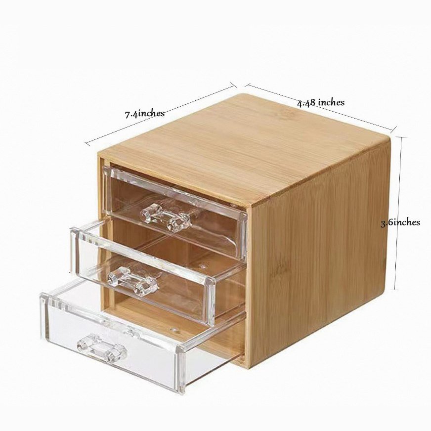Hot-selling Bamboo Makeup Organizer pretty Storage Boxes For Girls cosmetics Storage Box Drawer