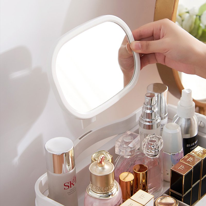 Vanity Countertop Drawer Make Up Makeup Organizer Beauty Skin Care Bin Travel Portable Cosmetic Storage Box with Mirror