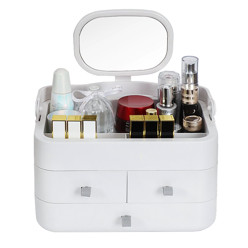 Vanity Countertop Drawer Make Up Makeup Organizer Beauty Skin Care Bin Travel Portable Cosmetic Storage Box with Mirror