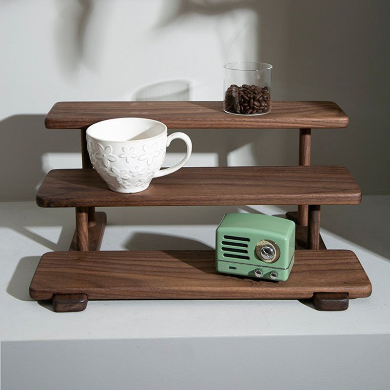Solid wood three-layer shelf desktop perfume jewelry display stand Wooden hand office storage rack household rack