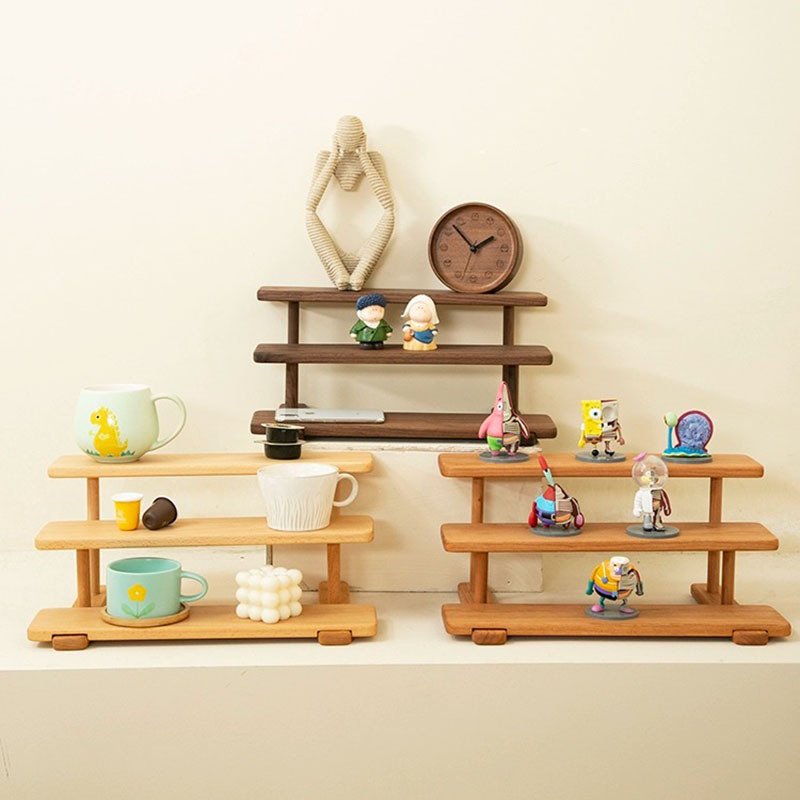 Solid wood three-layer shelf desktop perfume jewelry display stand Wooden hand office storage rack household rack