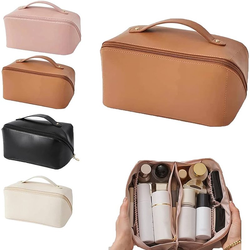 Large Capacity Storage Organ Pillow Makeup BagTravel Cosmetic Bag Pu Leather Makeup Bag with Handle