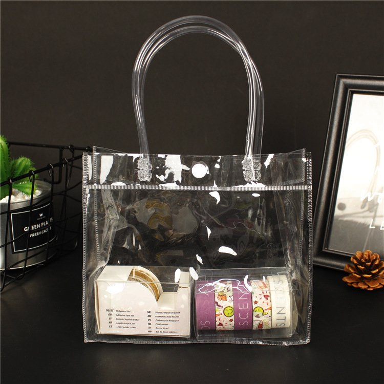 Customized Logo Cosmetic Bag ClearTransparent Pvc Shopping Pvc Transparent Tote Gifts Bag For Gift And Promotional