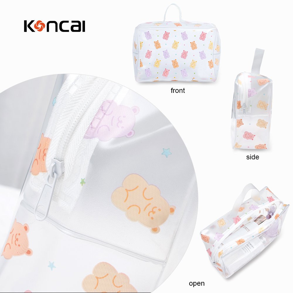 KONCAI Travel make up accessories terry cloth clear zipper pouch beauty vanity organizers cosmetic bags and cases for makeup