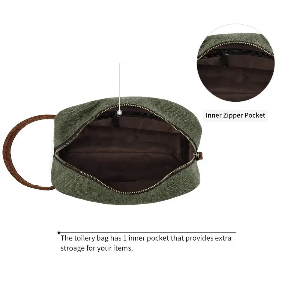 Toiletry Kit Pouch Customized Oem Travel Cotton Canvas Makeup Wash Bag Mens Grooming Bag