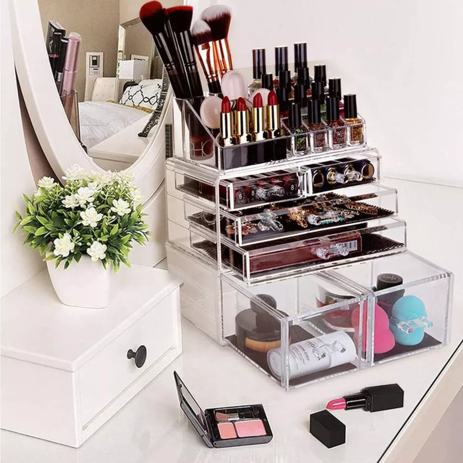 Wholesale Desk Clear Lipstick Cosmetic Makeup Organizers Jewelry Box Brush Eyelash Storage Drawer Acrylic Organizer