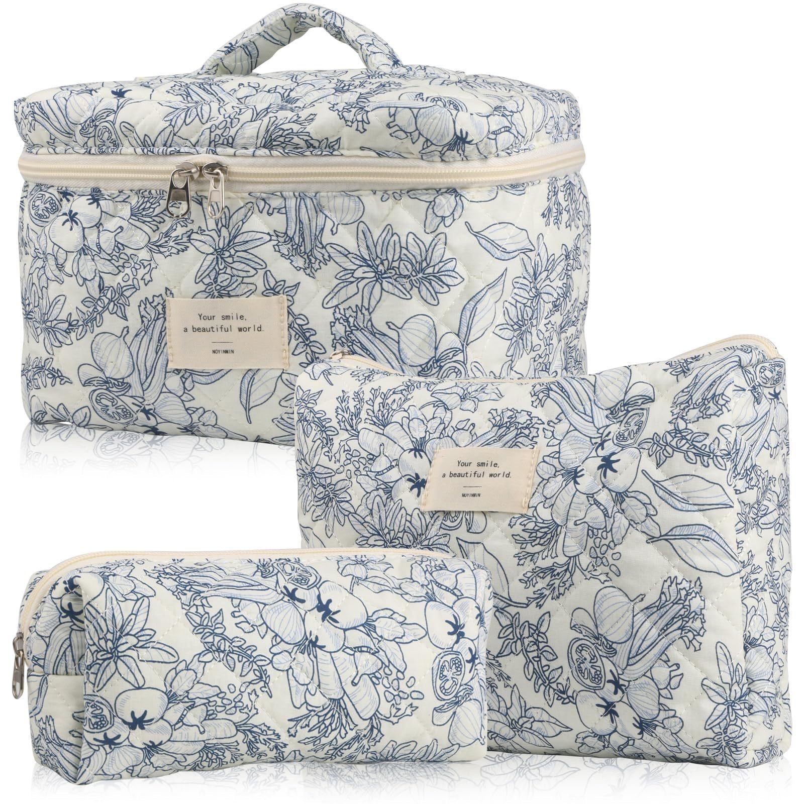 Three-piece floral large travel cotton cosmetic bag wholesale custom soft ladies travel fashion cosmetic bag
