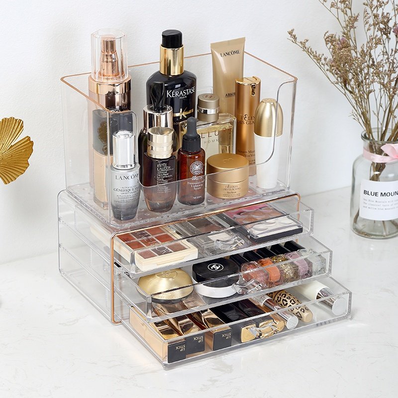 PS small size jewelry storage box cosmetic storage box transparent 3 tiers plastic drawer makeup organizer