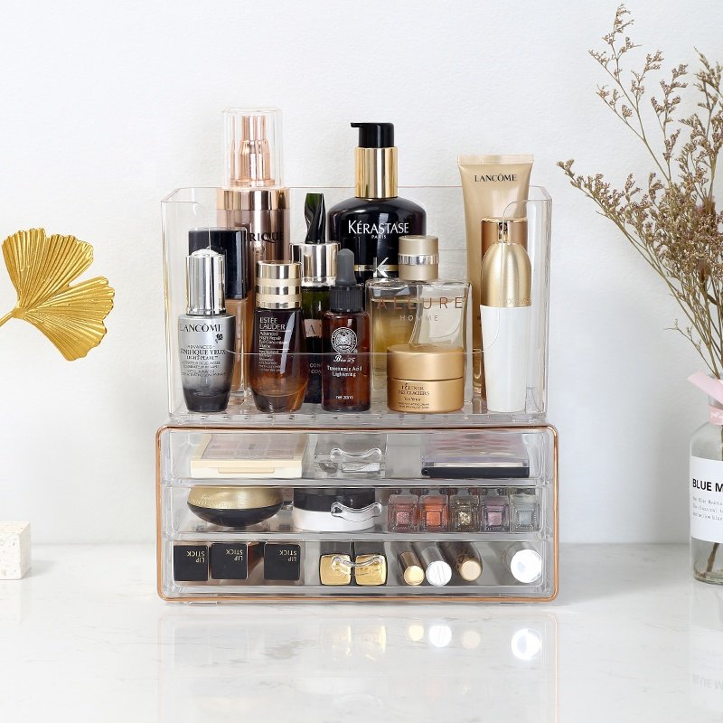 PS small size jewelry storage box cosmetic storage box transparent 3 tiers plastic drawer makeup organizer