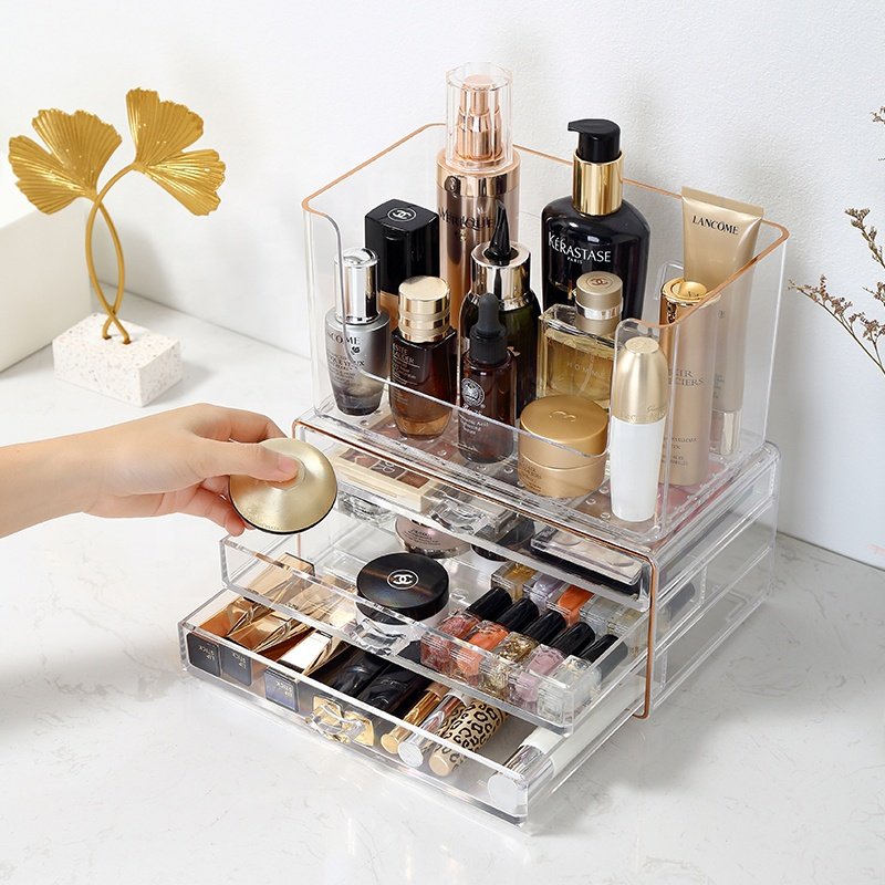 PS small size jewelry storage box cosmetic storage box transparent 3 tiers plastic drawer makeup organizer