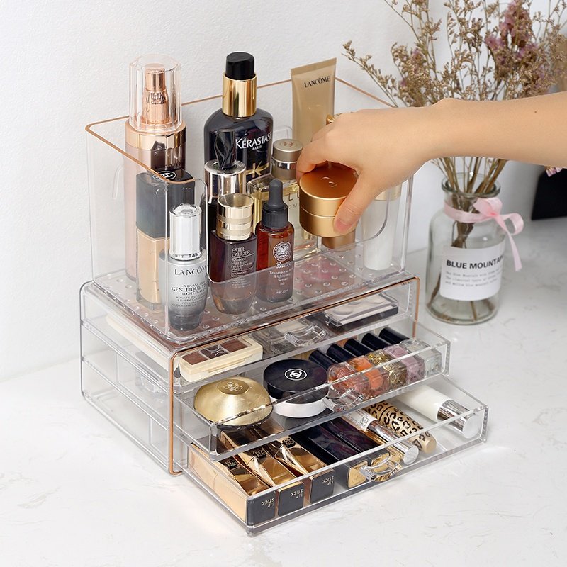 PS small size jewelry storage box cosmetic storage box transparent 3 tiers plastic drawer makeup organizer