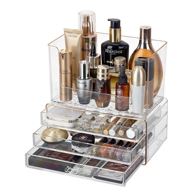 PS small size jewelry storage box cosmetic storage box transparent 3 tiers plastic drawer makeup organizer