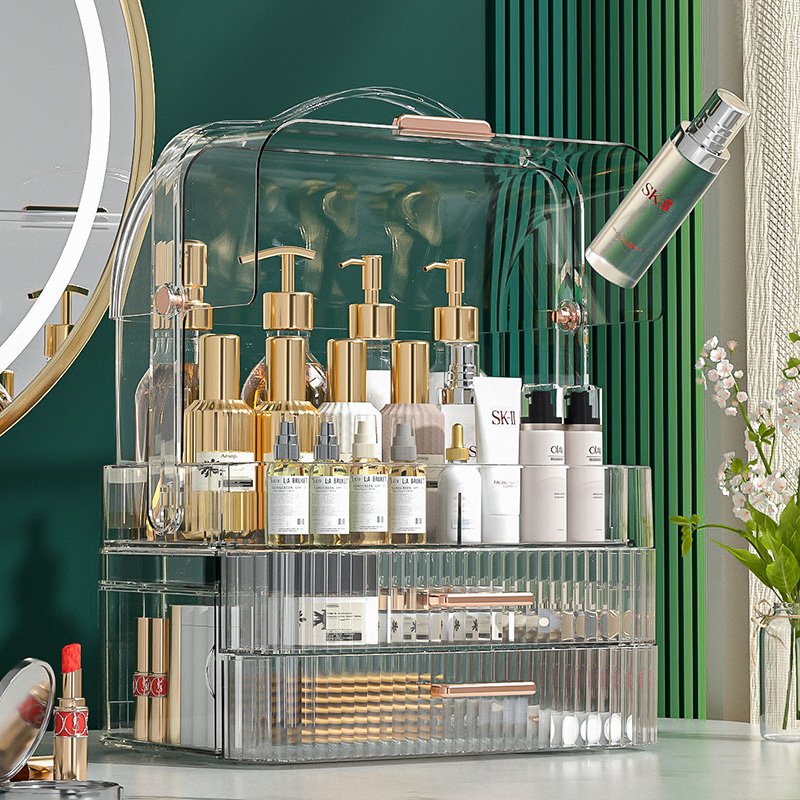 Vanity Desk Clear Dresser Countertop Acrylic Makeup Organizer Cosmetics Jewelry Organization Storage Case Plastic Skincare box