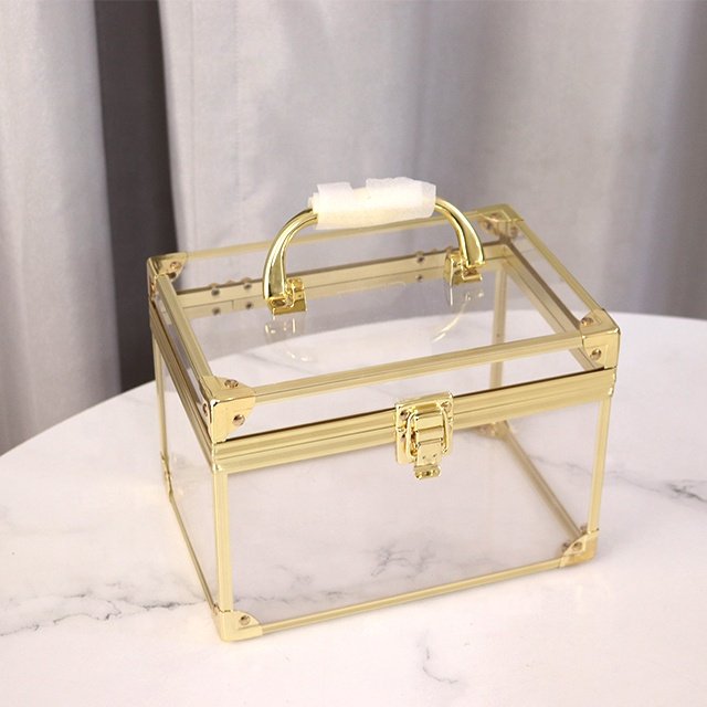Portable Cosmetics & Toiletry Organizer aluminum makeup case Clear Train Case with Latches Handle Tools Storage Organizer Case