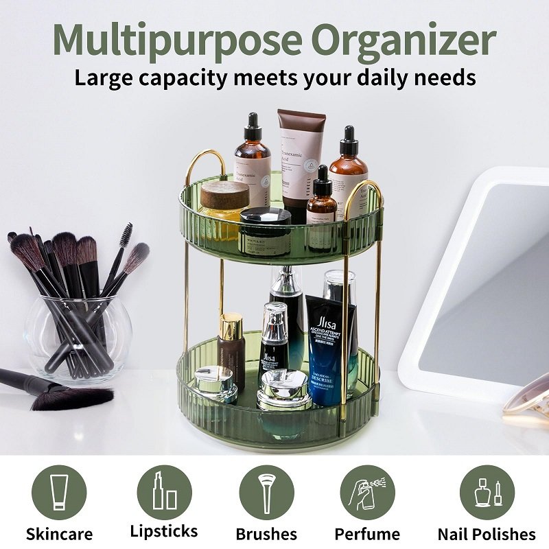 360 Rotating Makeup Organizer 2 Tier Large Capacity Cosmetics Skincare Organizers Bathroom Countertop Organizer